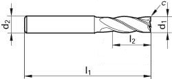 Универсальная фреза повышенной жёсткости с центральным резом (угол спирали 45°)